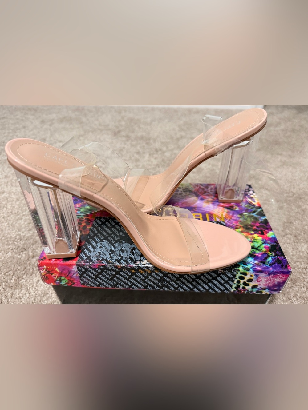 Cape Robbin Blush Nude Clear-Strap Lucite Block Heels